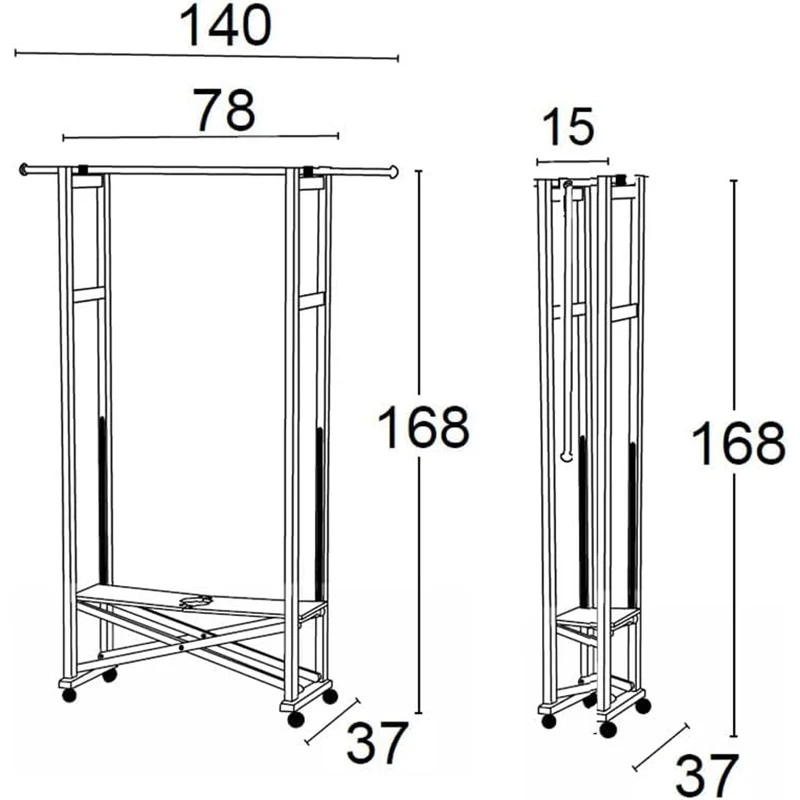 ARIT Elios – Portant à vêtements pliable et extensible en hêtre massif avec roulettes, noir