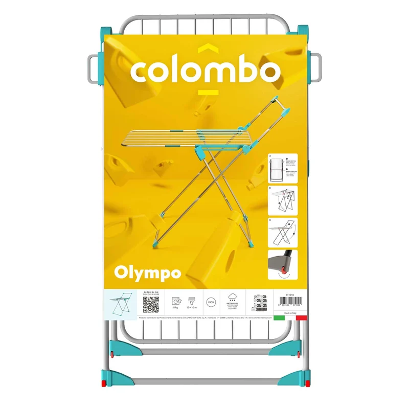 Colombo Olympo - Étendoir à linge intérieur pliable et robuste sur roulettes, barre pour cintres, fabriqué en Italie