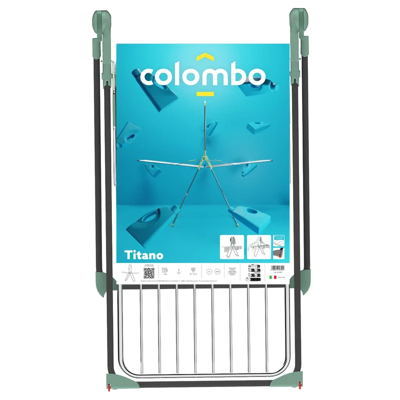 Colombo Titano – Étendoir à linge pliable à ailes avec tringle intégrée et roulettes, 30 m d’étendage, fabriqué en Italie