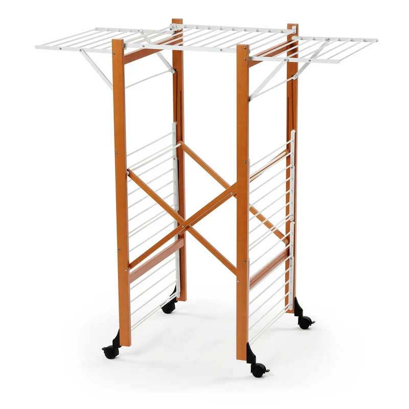 ARIT AQUILONE - Étendoir à Linge Professionnel, Tancarville Bois avec Roues, Etendoir a Linge Pliable, 32m Grande Capacité, Fabrique en Italie