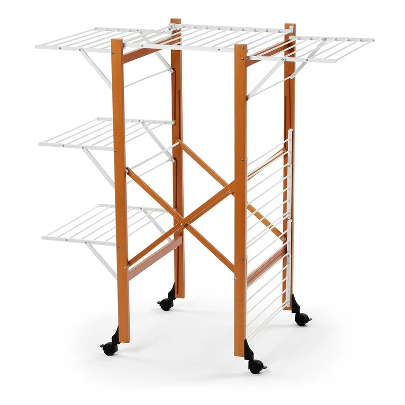 ARIT AQUILONE - Étendoir à Linge Professionnel, Tancarville Bois avec Roues, Etendoir a Linge Pliable, 32m Grande Capacité, Fabrique en Italie