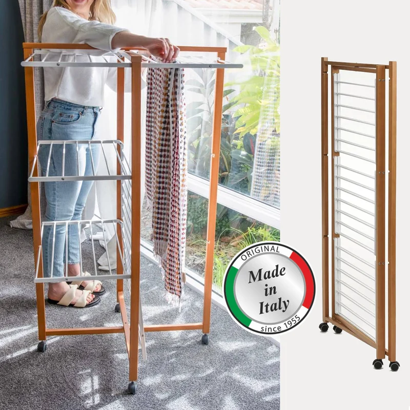 ARIT KARISMA - Étendoir à Linge Tour Solide, Étendoir à Linge Professionnel, Séchoir à Linge Pliable, Bois, 25 mètres, fabriqué en Italie, Couleur Cerisier