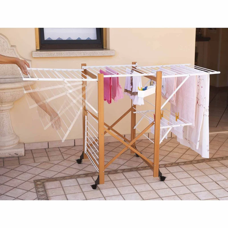 ARIT GABBIANO - Étendoir à Linge Pliable, Sechoir Professionnel, Tancarville Linge Solide en Bois, 28 Mètres d'etendage, 1 Panier avec Pinces