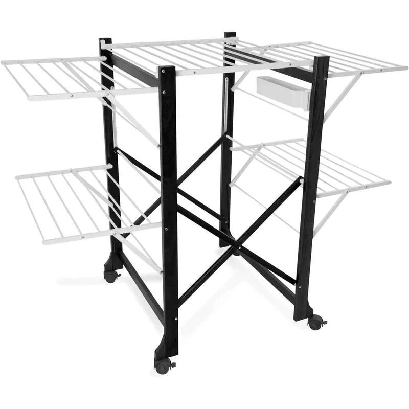 ARIT ALIANTE - Tancarville Bois, Étendoir à Linge Solide, Etendoir a Linge Pliable, Professionnel, avec Roulettes, 23 Mètres - Couleur Noir