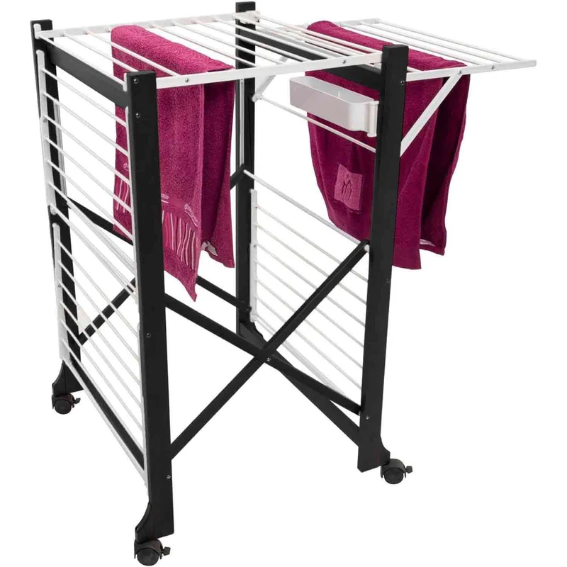ARIT ALIANTE - Tancarville Bois, Étendoir à Linge Solide, Etendoir a Linge Pliable, Professionnel, avec Roulettes, 23 Mètres - Couleur Noir