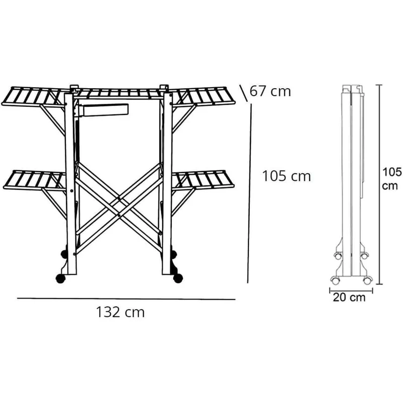 ARIT ALIANTE - Tancarville Bois, Étendoir à Linge Solide, Etendoir a Linge Pliable, Professionnel, avec Roulettes, 23 Mètres - Couleur Noir