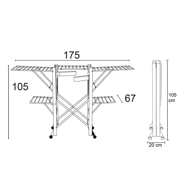 ARIT GABBIANO - Étendoir à linge professionnel, étendoir à linge pliable, tancarville en bois, 28 mètres, blanc