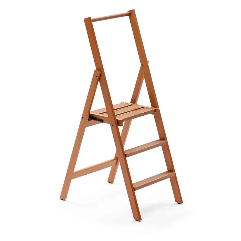 ARIT Kimora 3 – Escabeau pliable en bois, 3 marches antidérapantes, large plateforme, couleur cerisier, fabriqué en Italie