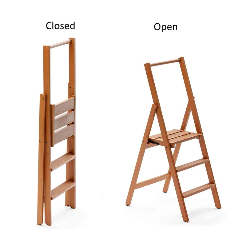ARIT Kimora 3 – Escabeau pliable en bois, 3 marches antidérapantes, large plateforme, couleur cerisier, fabriqué en Italie