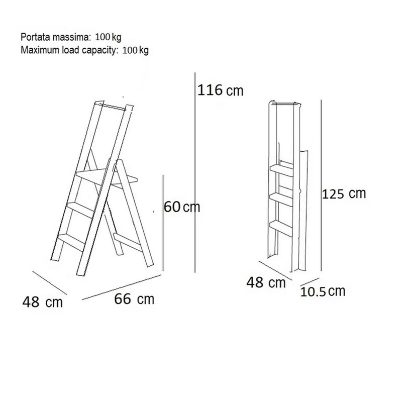 ARIT Kimora 3 – Escabeau pliable en bois, 3 marches antidérapantes, large plateforme, couleur cerisier, fabriqué en Italie