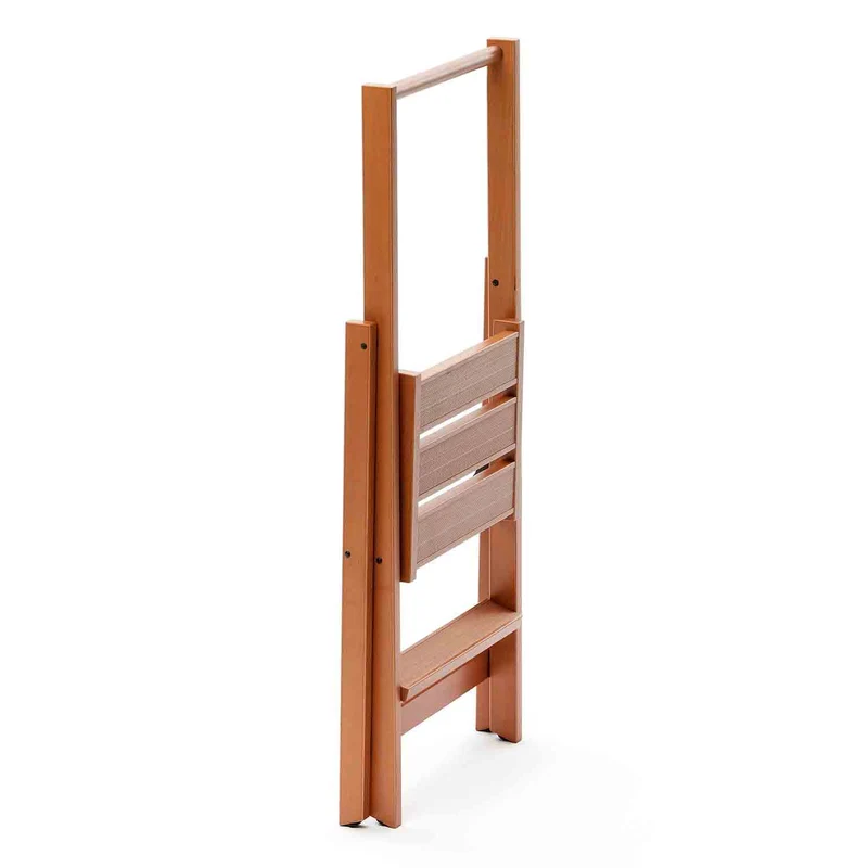 ARIT KIMORA 2 - Escabeau en bois pliable, 2 marches antidérapantes, large plateforme, couleur cerisier