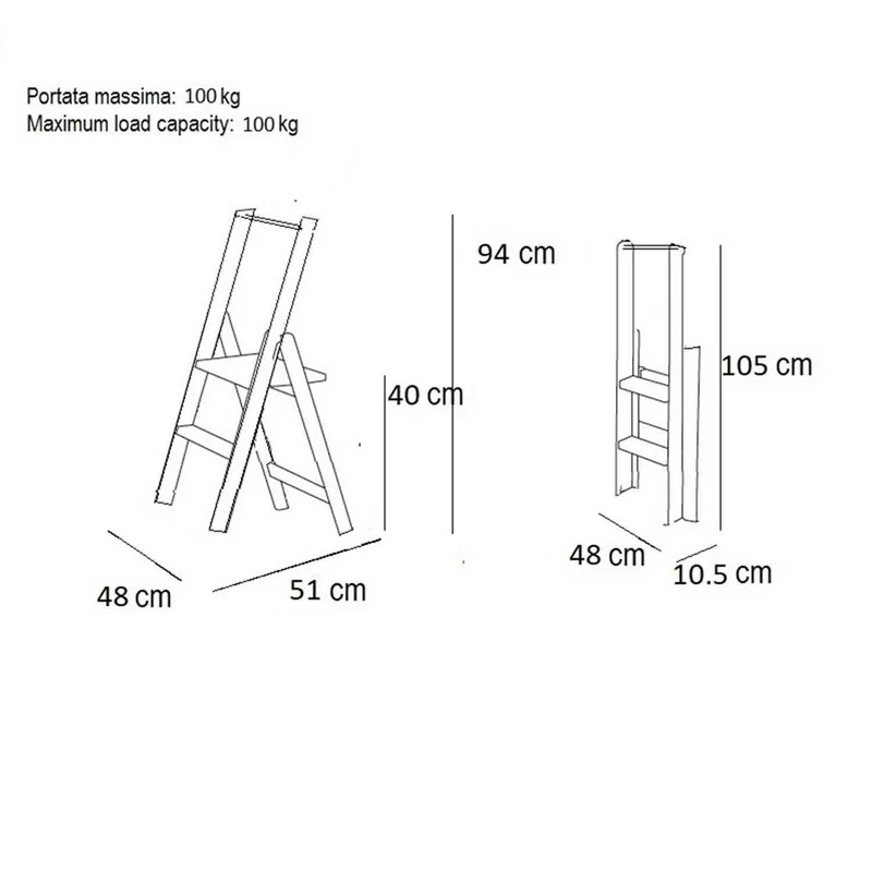 ARIT KIMORA 2 - Escabeau en bois pliable, 2 marches antidérapantes, large plateforme, couleur cerisier