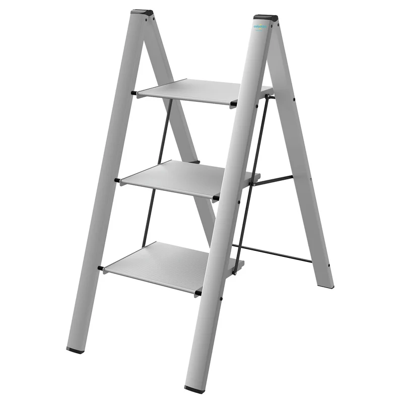 Colombo Leonardo 3 – Escabeau pliable 3 marches ultralarges antidérapantes en aluminium, jusqu’à 150 kg
