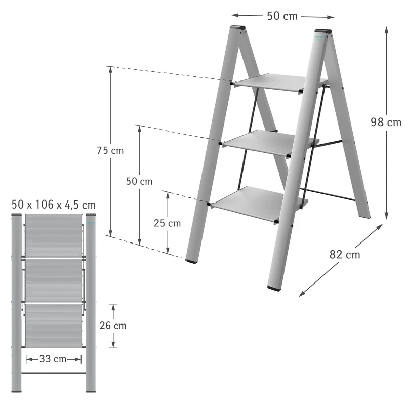 Colombo Leonardo 3 – Escabeau pliable 3 marches ultralarges antidérapantes en aluminium, jusqu’à 150 kg