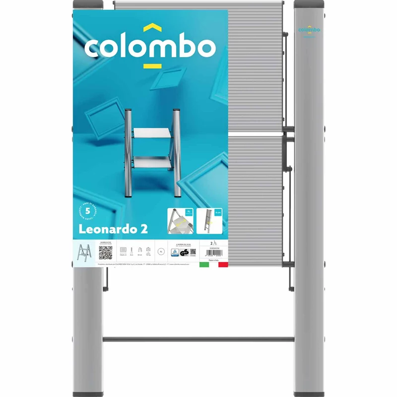 Colombo Leonardo 2 - Escabeau 2 Marches, Escabeau Pliable, Petit Escabeau, Marchepieds en Aluminium