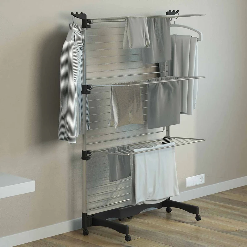 Colombo Vertical - Séchoir Tour, 40m, Étendoir à Linge Tour Pliable avec Barre pour Cintres en Roulletes, 3 Niveaux, Fabrique en Italie