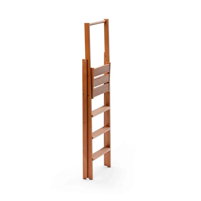 ARIT - Escabeau KIMORA 4, Escabeau Bois, 4 Marches Antidérapantes, Escabeau Pliable, large plate-forme, pieds à la base, Couleur cerise