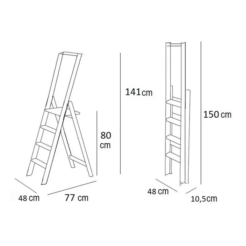 ARIT - Escabeau KIMORA 4, Escabeau Bois, 4 Marches Antidérapantes, Escabeau Pliable, large plate-forme, pieds à la base, Couleur cerise