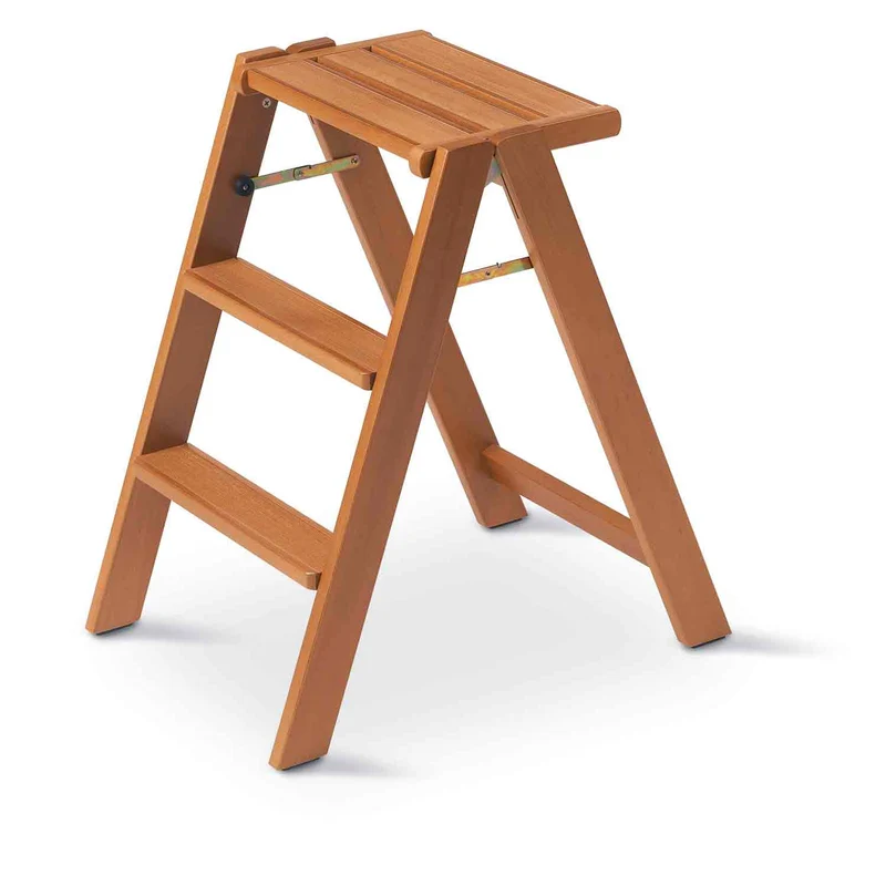 ARIT Osimo – Escabeau pliable en bois, 2 marches, large plateforme, couleur cerisier, fabriqué en Italie