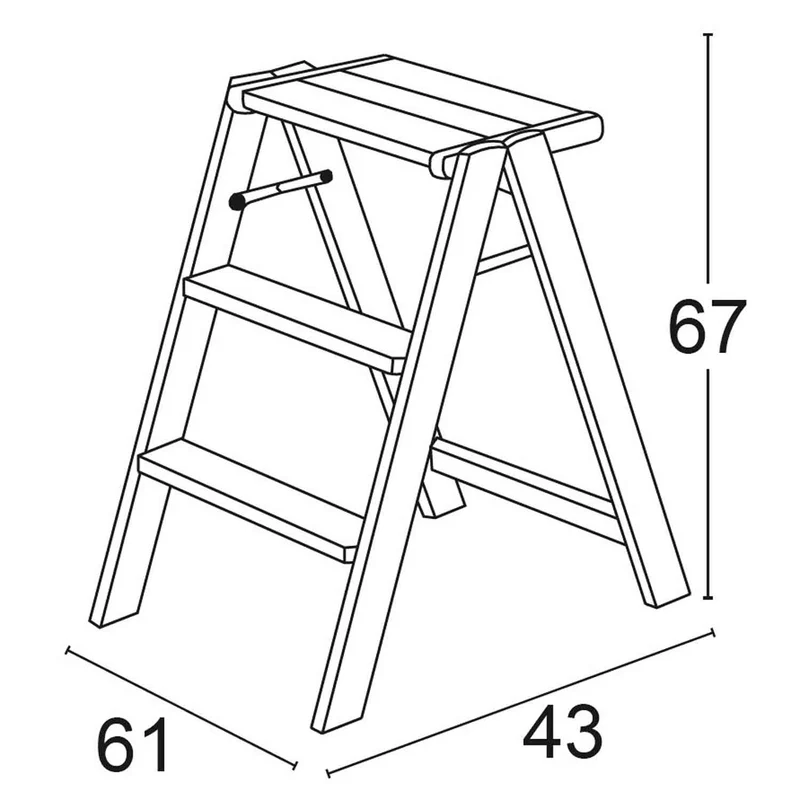 ARIT Osimo – Escabeau pliable en bois, 2 marches, large plateforme, couleur cerisier, fabriqué en Italie