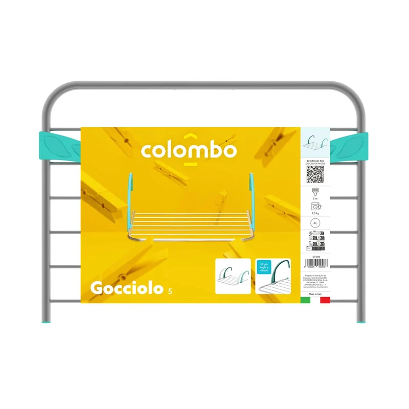 Colombo Gocciolo 5 – Étendoir à linge pour porte, radiateur ou balcon, 5 m d’étendage, aluminium