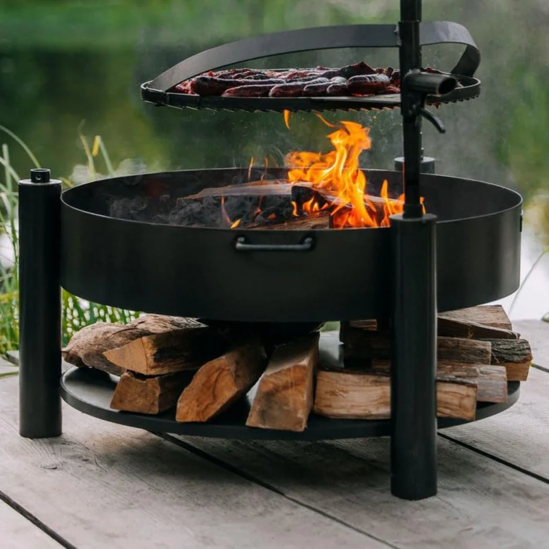 Cook King MONTANA X – Brasero extérieur en acier avec grille réglable, range-bûches, Ø 80 cm