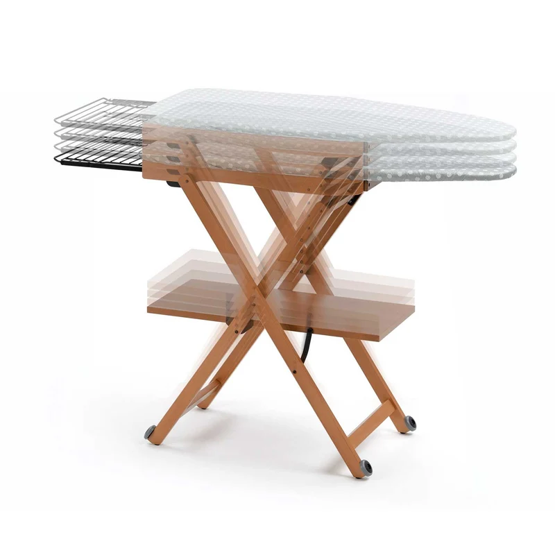 ARIT STIROCOMODO - Table à Repasser, Planche à repasser, avec Hauteur Réglable (84-93 cm), Roulettes et Repose-fer Coulissant, Hêtre, Couleur Cerise