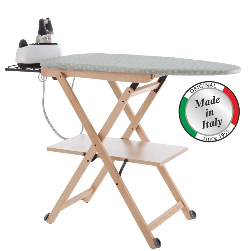ARIT STIROCOMODO - Table à repasser, planche à repasser, hauteur réglable de 84 à 93 cm, roulettes, repose-fer coulissant, couleur naturelle