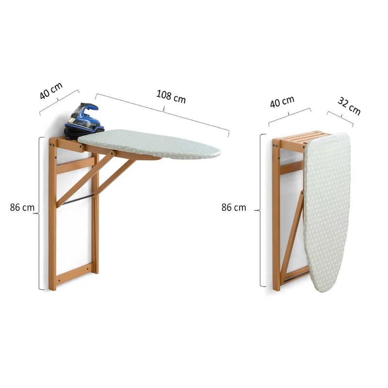 ARIT STIROJOLLY - Planche à Repasser Murale, Table à Repasser Murale, Facile à Fixer avec les Chevilles Incluses, Surface de travail : 86 × 38 cm