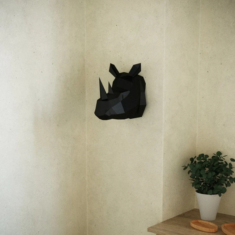 Trophée décoratif mural rhinocéros noir en polyrésine