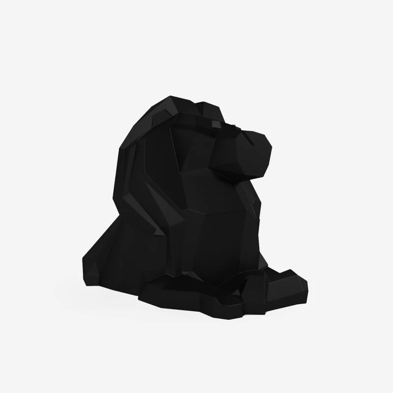 Lion décoratif noir, statuette origami en polyrésine