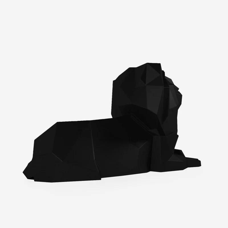 Lion décoratif noir, statuette origami en polyrésine