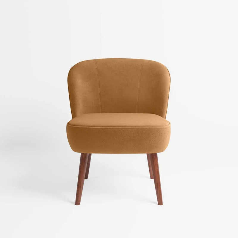 Petit fauteuil de salon en velours camel