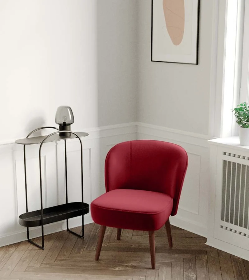 Petit fauteuil de salon en velours bordeaux