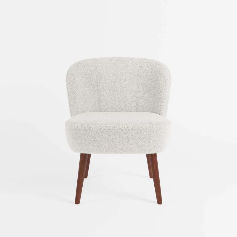 Petit fauteuil de salon, blanc effet laine bouclée