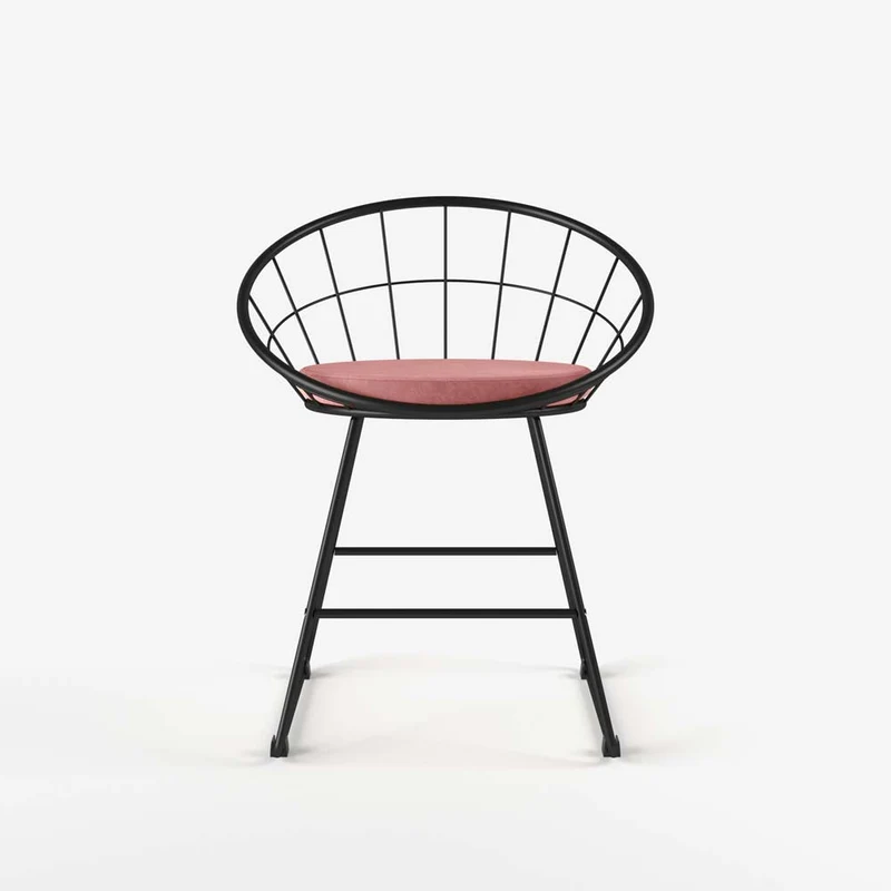 Chaise métal noir et velours rose vintage