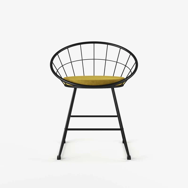 Chaise en métal noir et velours jaune moutarde