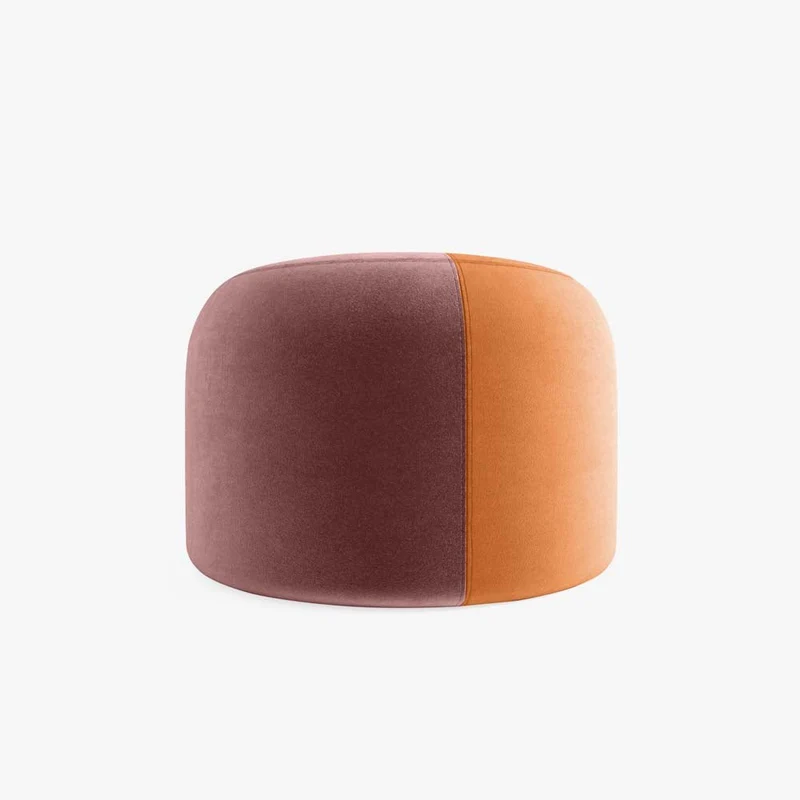 Pouf rond en velours bicolore ocre