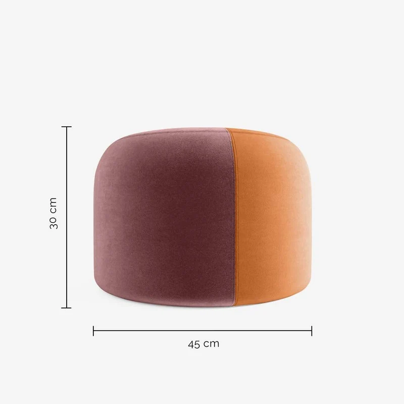 Pouf rond en velours bicolore ocre