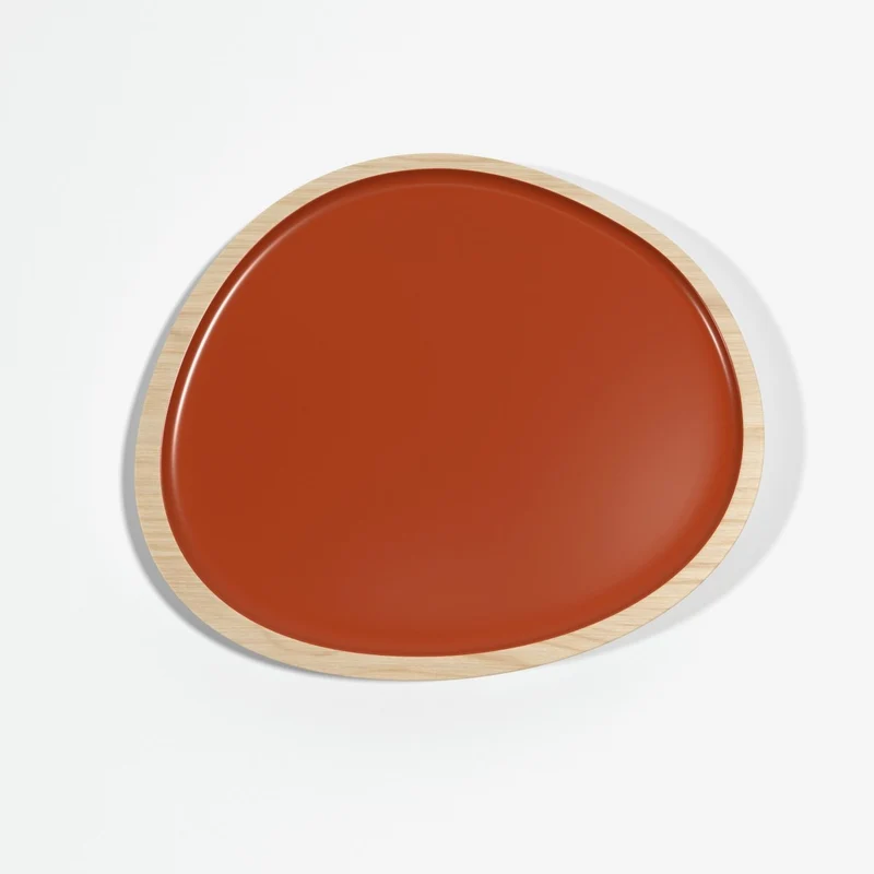 Set de 2 plateaux en bois et peinture céramique ocre