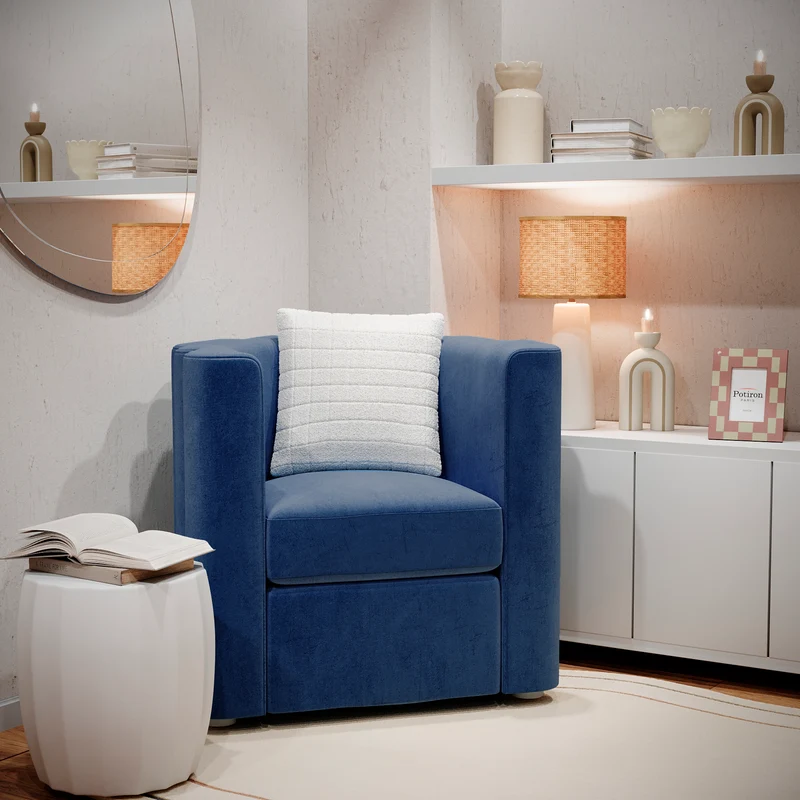 Fauteuil vintage en velours bleu nuit