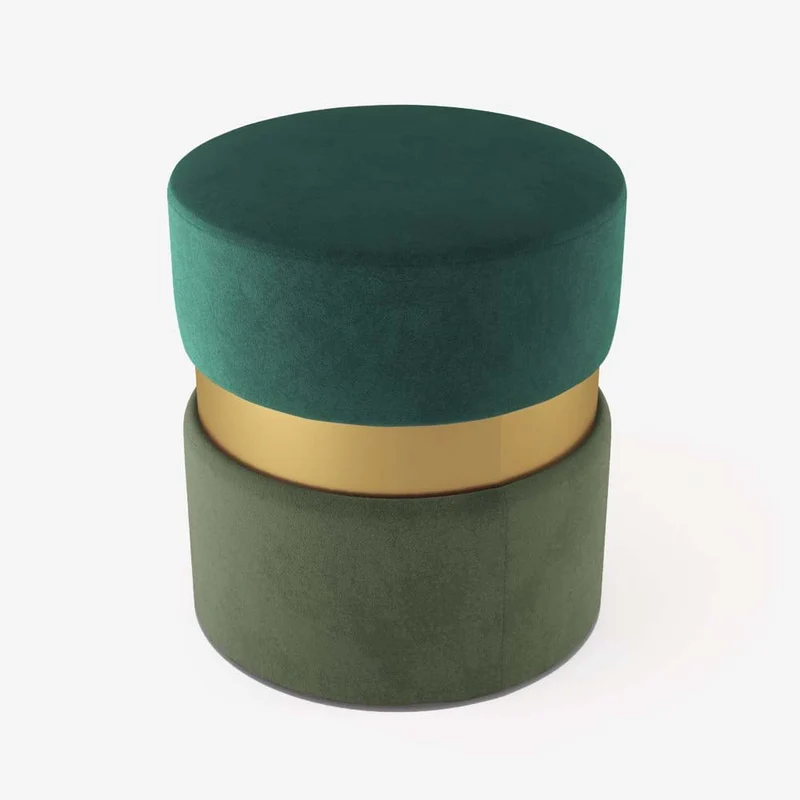 Pouf contemporain, bicolore vert et métal or