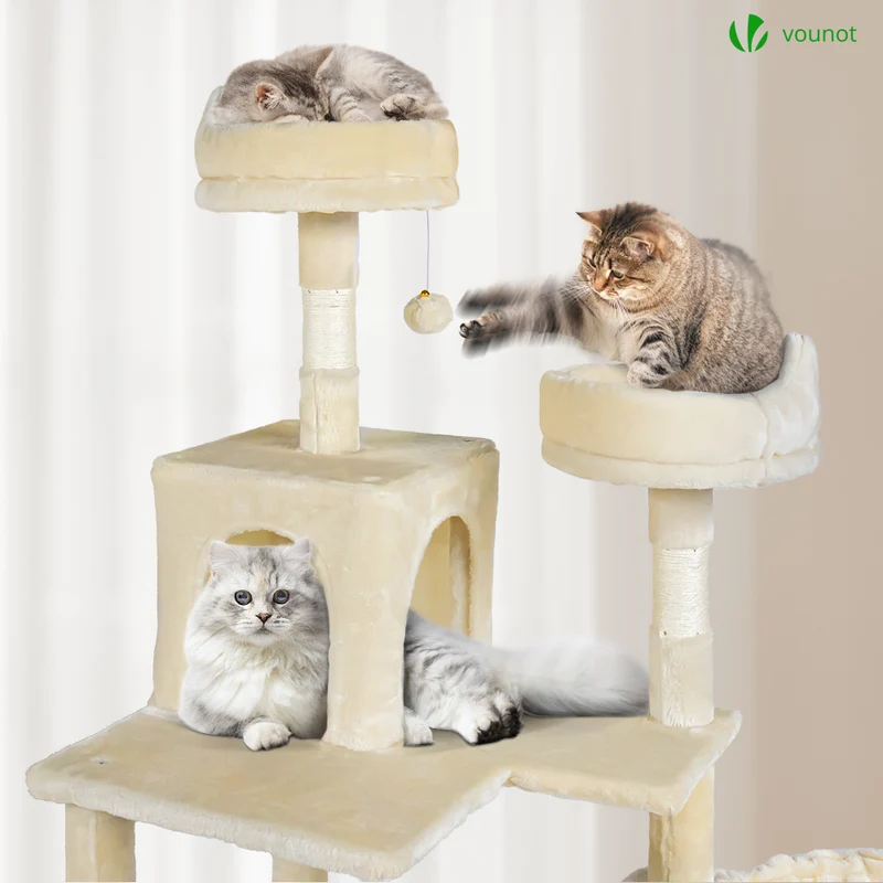 Arbre a chat Geant 6 niveaux avec griffoir grattoir 215 cm beige
