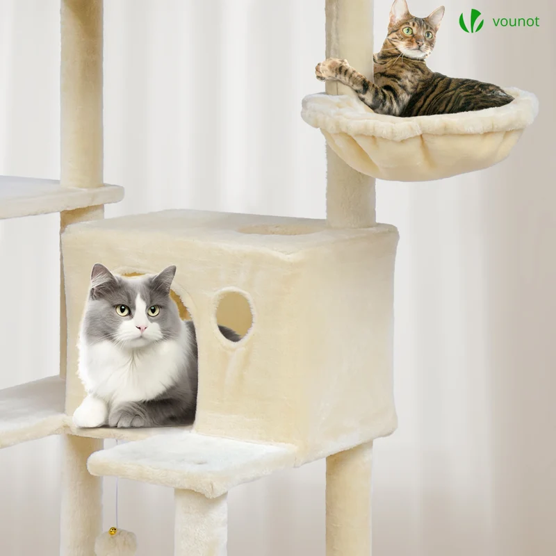 Arbre a chat Geant 6 niveaux avec griffoir grattoir 215 cm beige