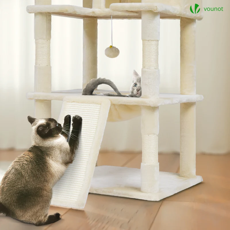 Arbre a chat Geant 6 niveaux avec griffoir grattoir 215 cm beige