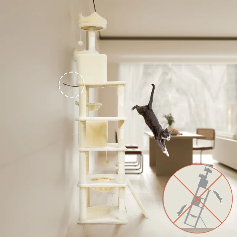Arbre a chat Geant 6 niveaux avec griffoir grattoir 215 cm beige