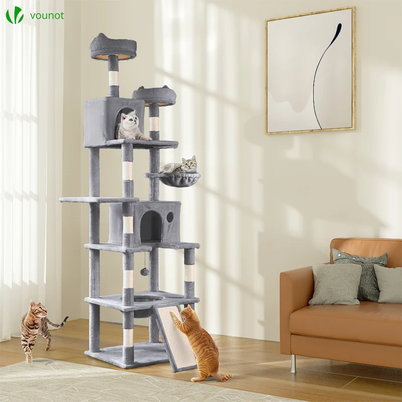 Arbre a chat Geant 6 niveaux avec griffoir grattoir 215 cm gris