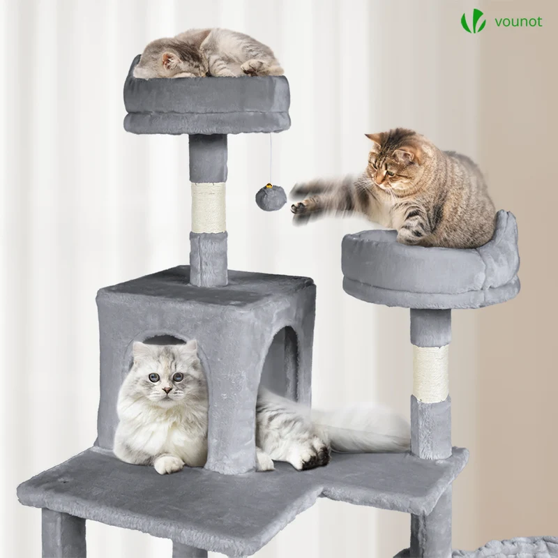 Arbre a chat Geant 6 niveaux avec griffoir grattoir 215 cm gris