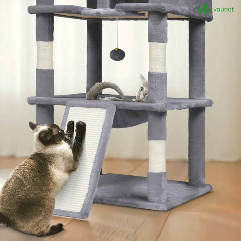 Arbre a chat Geant 6 niveaux avec griffoir grattoir 215 cm gris
