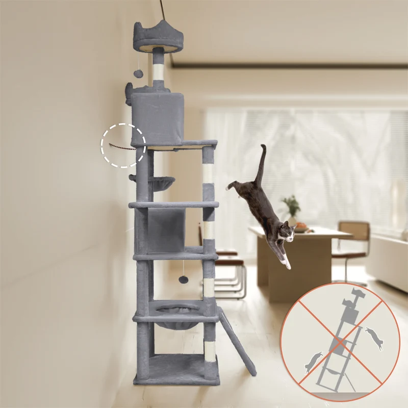 Arbre a chat Geant 6 niveaux avec griffoir grattoir 215 cm gris
